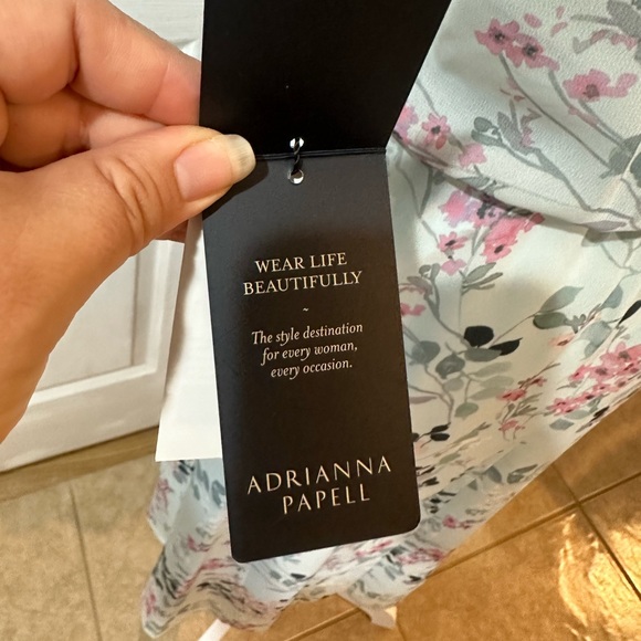 Adrianna Papell Short Printed Chiffon Dress Size 14 NWT Mint Multi Floral Spring - Picture 16 of 16